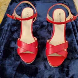 Womens Guess Wedge Sandles Red Sz10