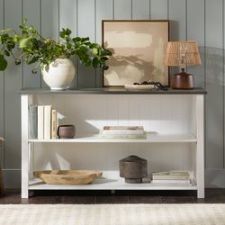 Modern Farmhouse Solid Wood Storage Console Table, White/Grey