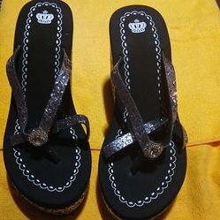 Vannida, Women's High Heel Platform Sequin Diamond Flip Flops