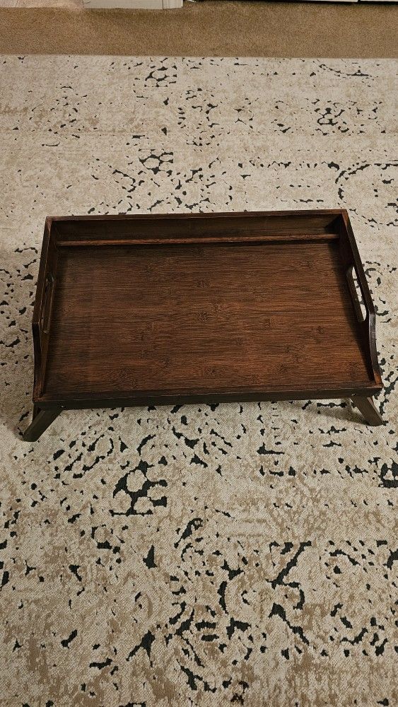 Wooden Media Bed Tray - Natural Bamboo - Espresso Color