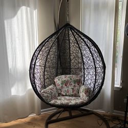 Indoor Hanging Egg Chair with Stand – Floral Cushion Included