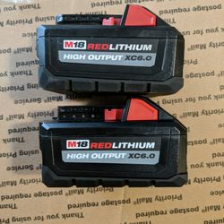 2 Milwaukee M18 6.0 Batteries $150.00 