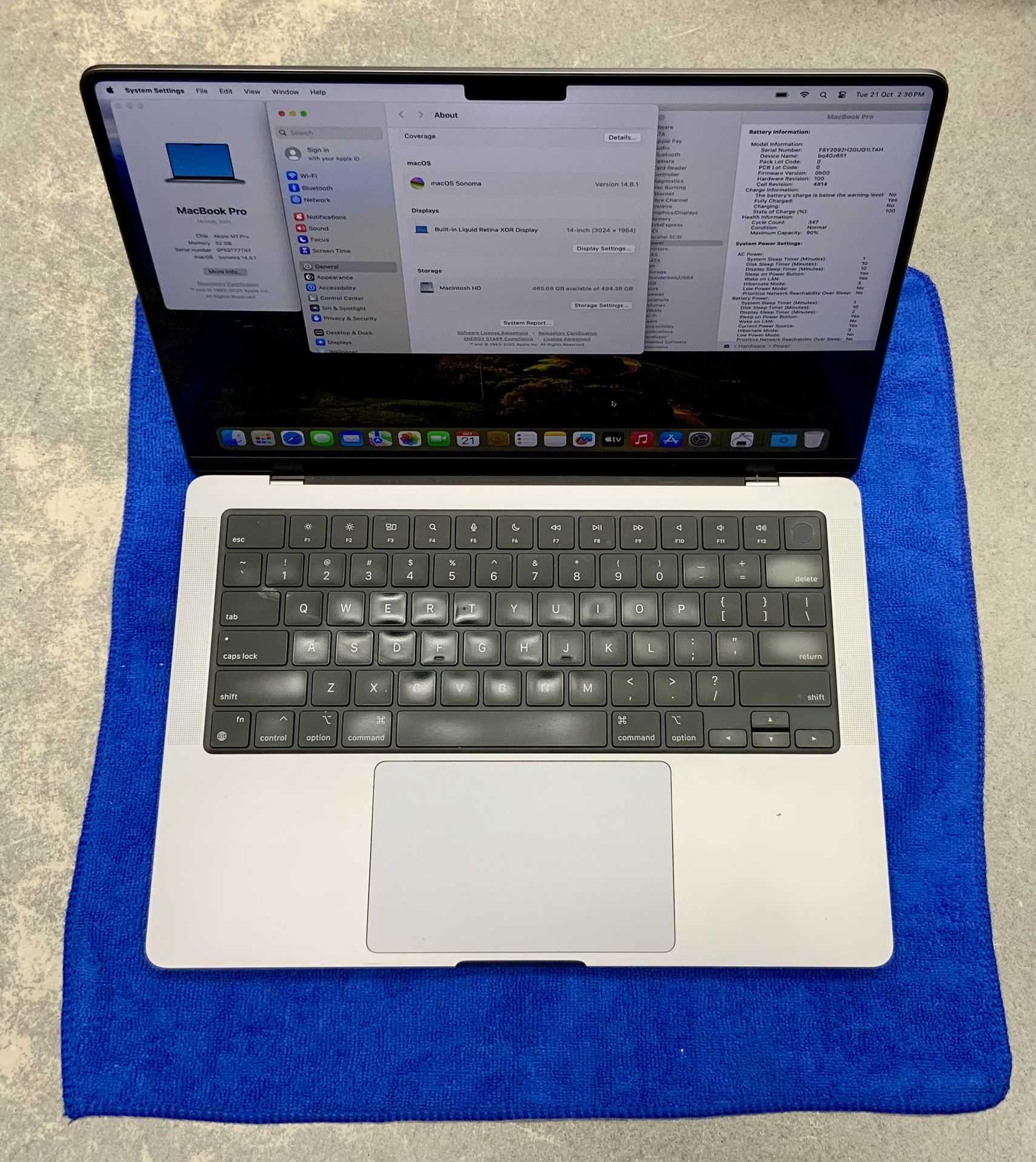 Apple MacBook Pro Laptop Notebook 2021 14 Inch Screen M1 Chip 32 GB 512 SSD Storage Memory Wifi Bluetooth Keyboard Internet Browser Touch ID Sensor