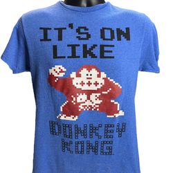Donkey Kong “It’s On Like Donkey Kong” Nintendo Blue T-Shirt Graphic Tee Size S