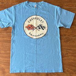 ALSTYLE Men’s Vintage Blue Chevrolet Corvette Logo Classic Top Junior size S/P