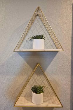 Triangle gold and white wall shelves