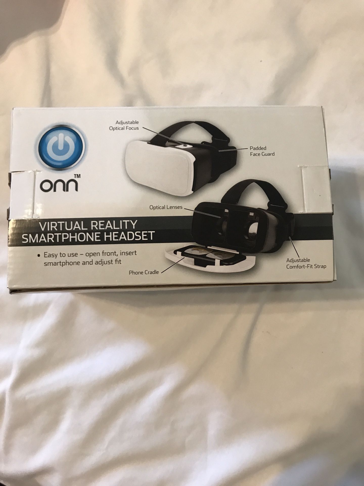 New onn virtual reality smartphone headset white black padded face guard