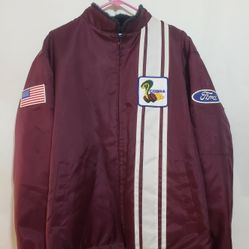 VINTAGE 70's  FORD MUSTANG COBRA SHELBY  OFFICIAL RACING JACKET MADE IN USA M3NS SIZE LARGE  CHERRY/ BURGUNDY COLOR