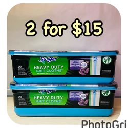 (2) Swiffer Heavy Duty Mop Wet Multi-Surface Cloth Refills for Floor Mopping, Lavender, 20 Count