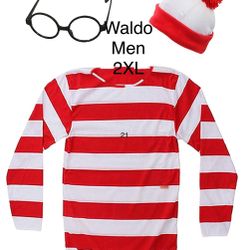 Where’s Waldo Men Costume Large 3 pc Halloween 