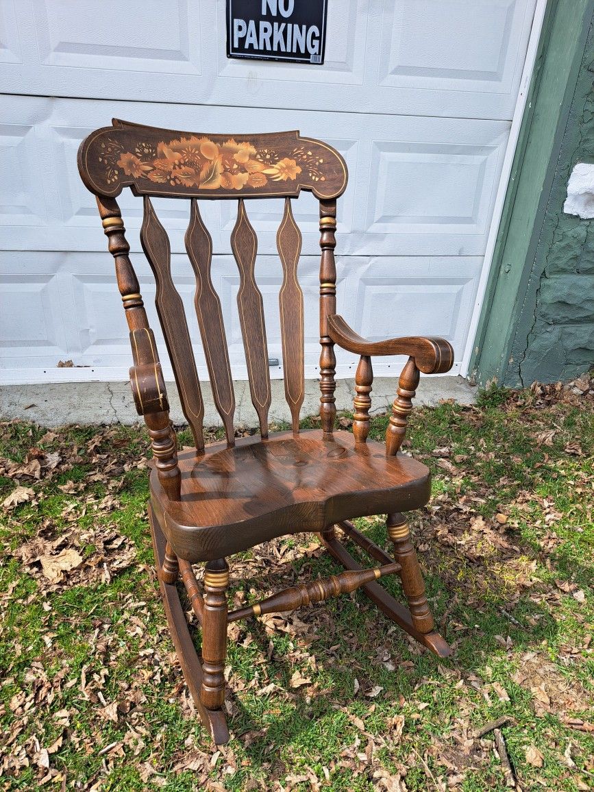 Lovely Hardwood Stenciled Adult Rocking Chair