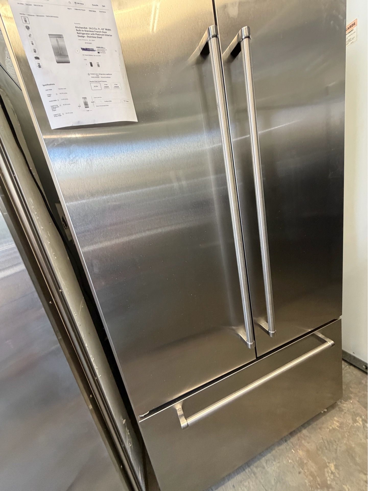 42” KITCHENAID BUILT IN FRENCH DOOR STAINLESS STEEL REFRIGERATOR