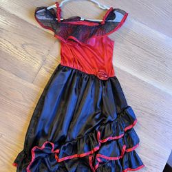 Red Black Spanish Style Dance Dress Child Large 