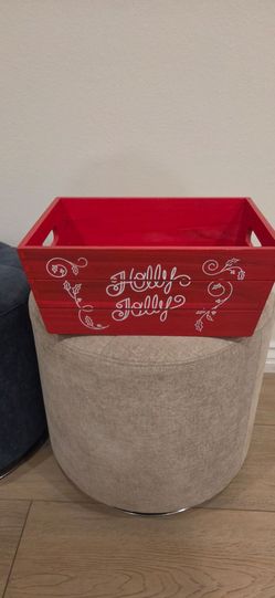 Brand New Holly Jolly Red Wooden Gift/Storage Basket 13x9x6 inches