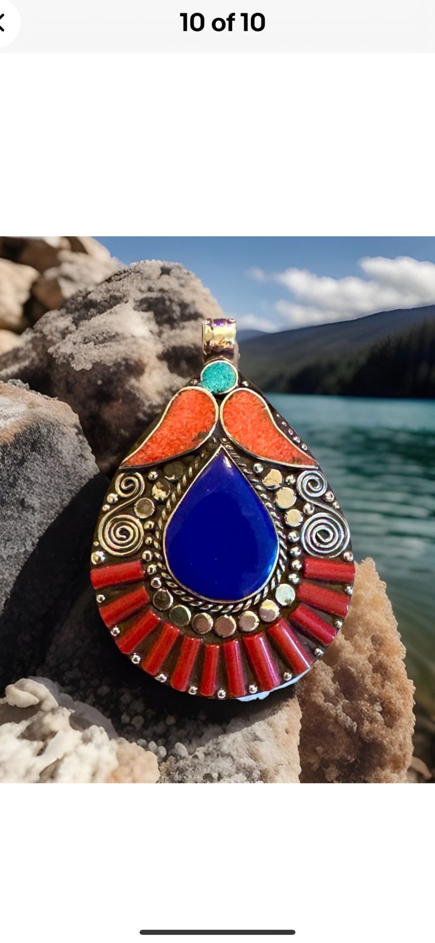 Exquisite Handcrafted Nature Theme Fruit Shape Tibetan & Navajo Style Pendant With Lapis & Coral Stones Set In Silver 2.8”in & 50grams