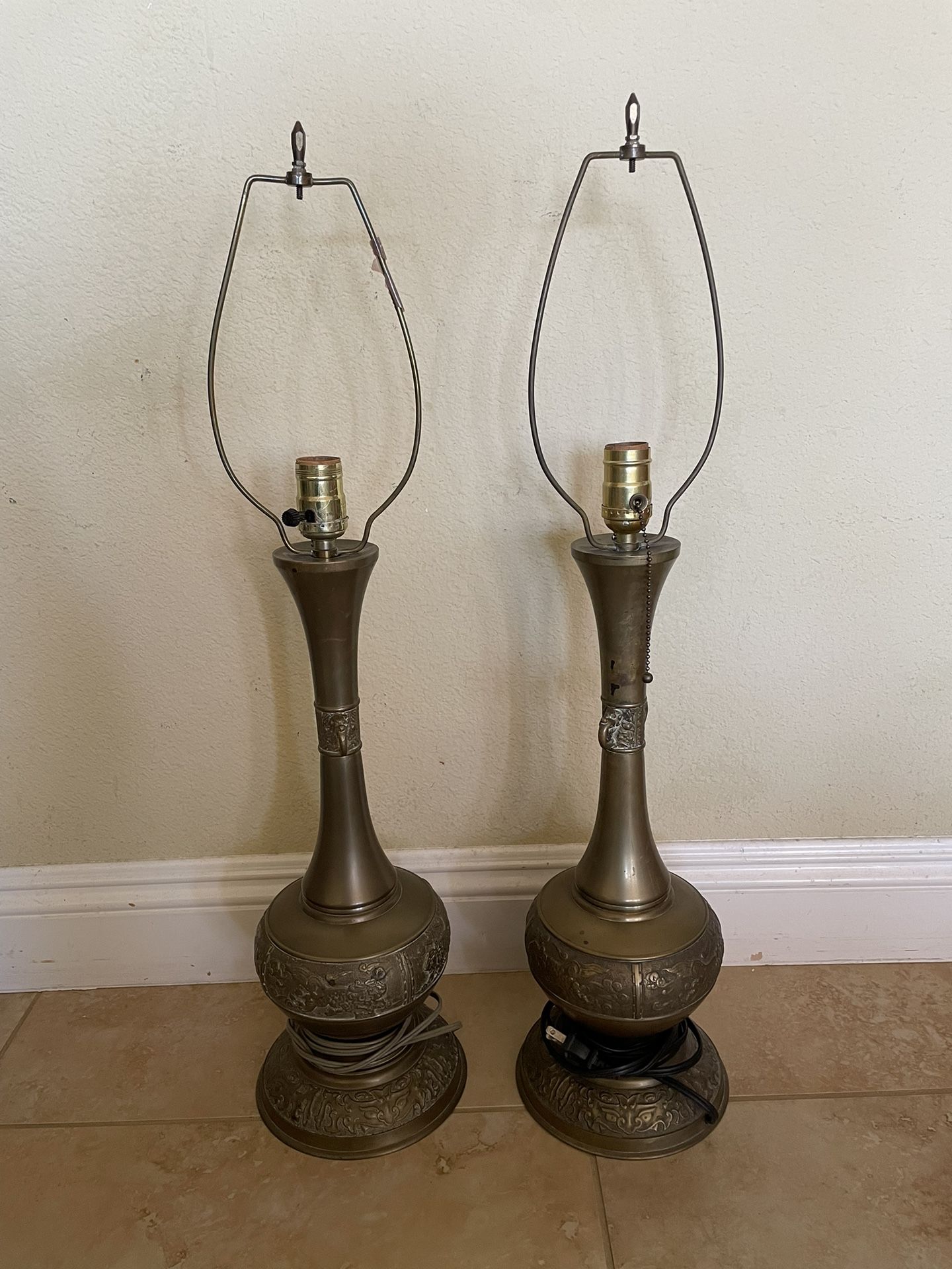Rare Pair Vintage Antique Bronze Pitcher Table Lamps 28.5" Tall