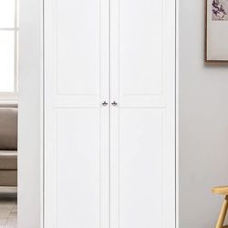 New White Wooden Kitchen Pantry Cabinet Storage Cupboard with 5 Adjustable Shelves STILL IN THE BOX 
