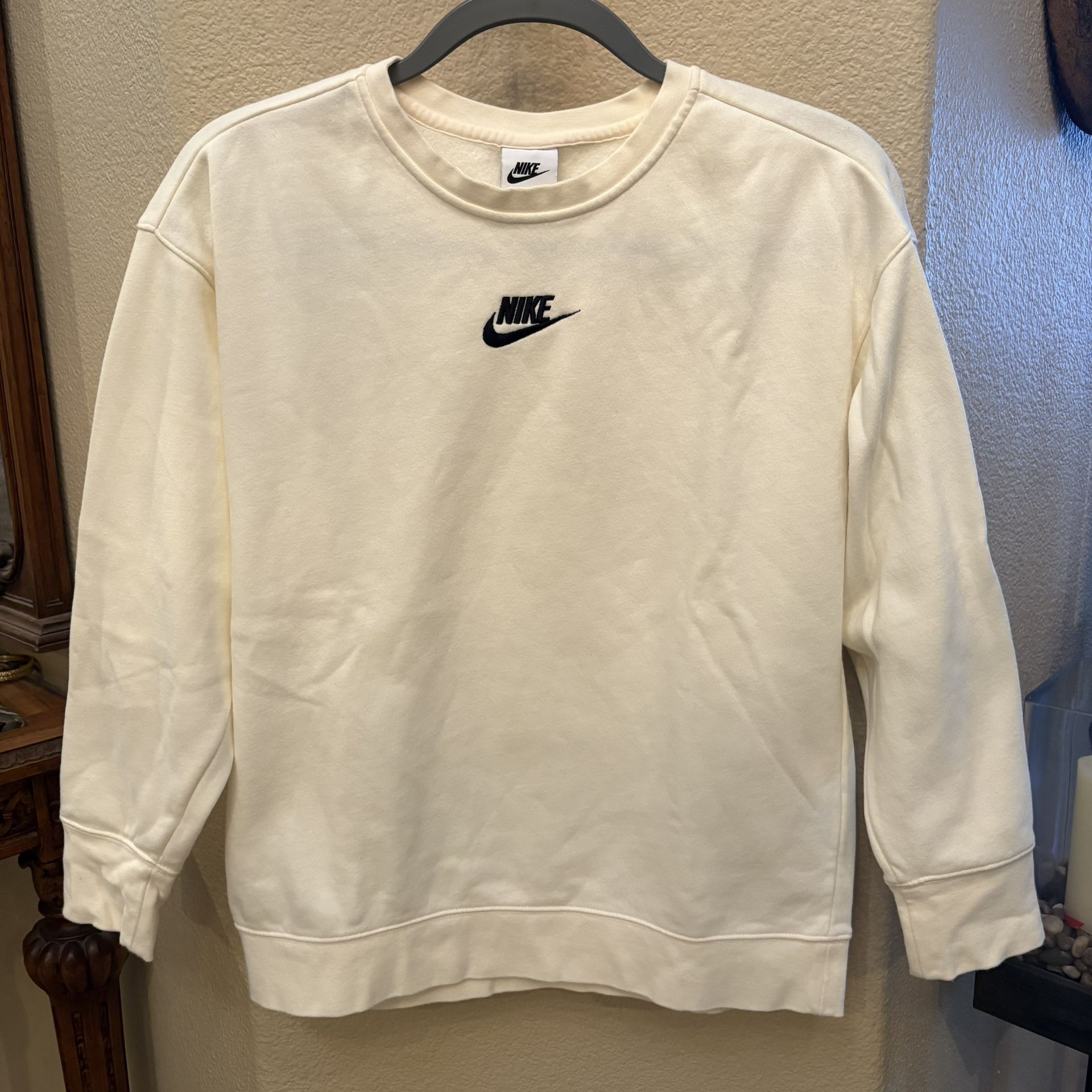 Nike Kids Off-White Crewneck Fleece Lined Sweatshirt Size Large (12-13Y)-Unisex