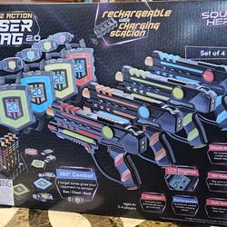 Squad Hero Rechargeable Laser Tag 360° Sensors + LCDs - Set of 4 - Easter Gift Ideas for Kids Teens and Adults Boys & Girls Family Fun - Cool Teenage 