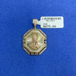 10k Tri Color Gold Virgin Mary CZ Pendant 