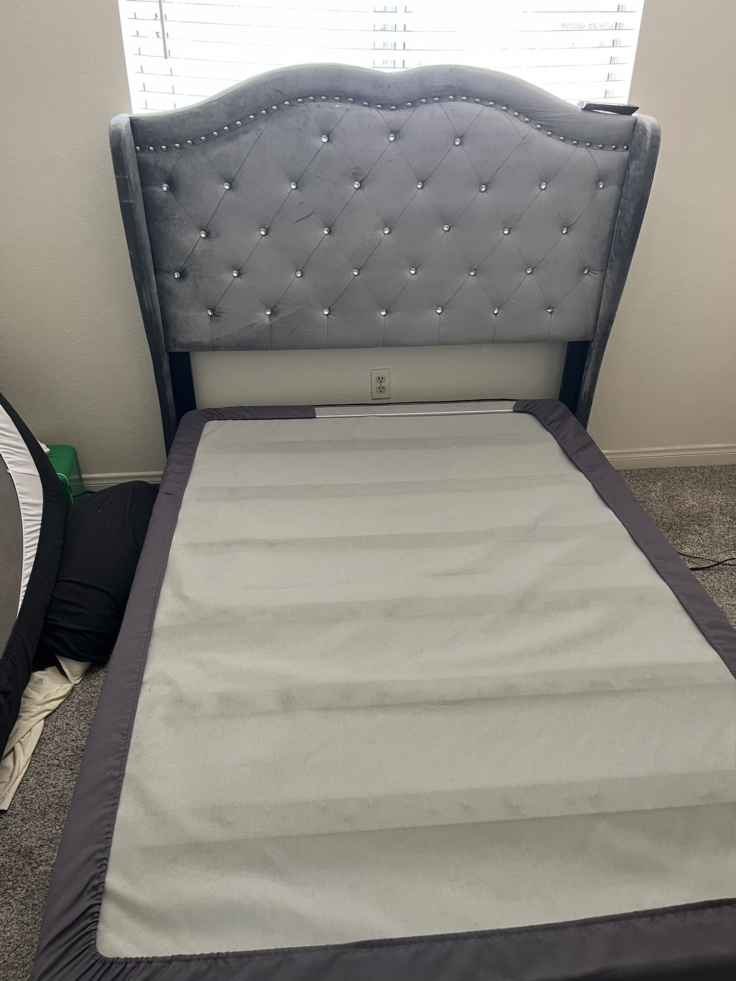 Upholstered Queen Size Headboard And Frame With Box Spring