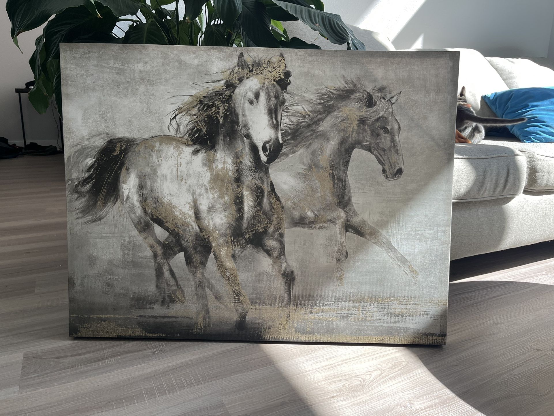 Wall art Picture horse Grey, gold, Black Horse, 30x40