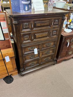 Vintage 5 Drawer Dark Ornate Chest of Drawers