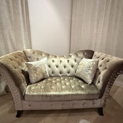 Velvet Chesterfield Loveseat Sofa – Needs Cleaning