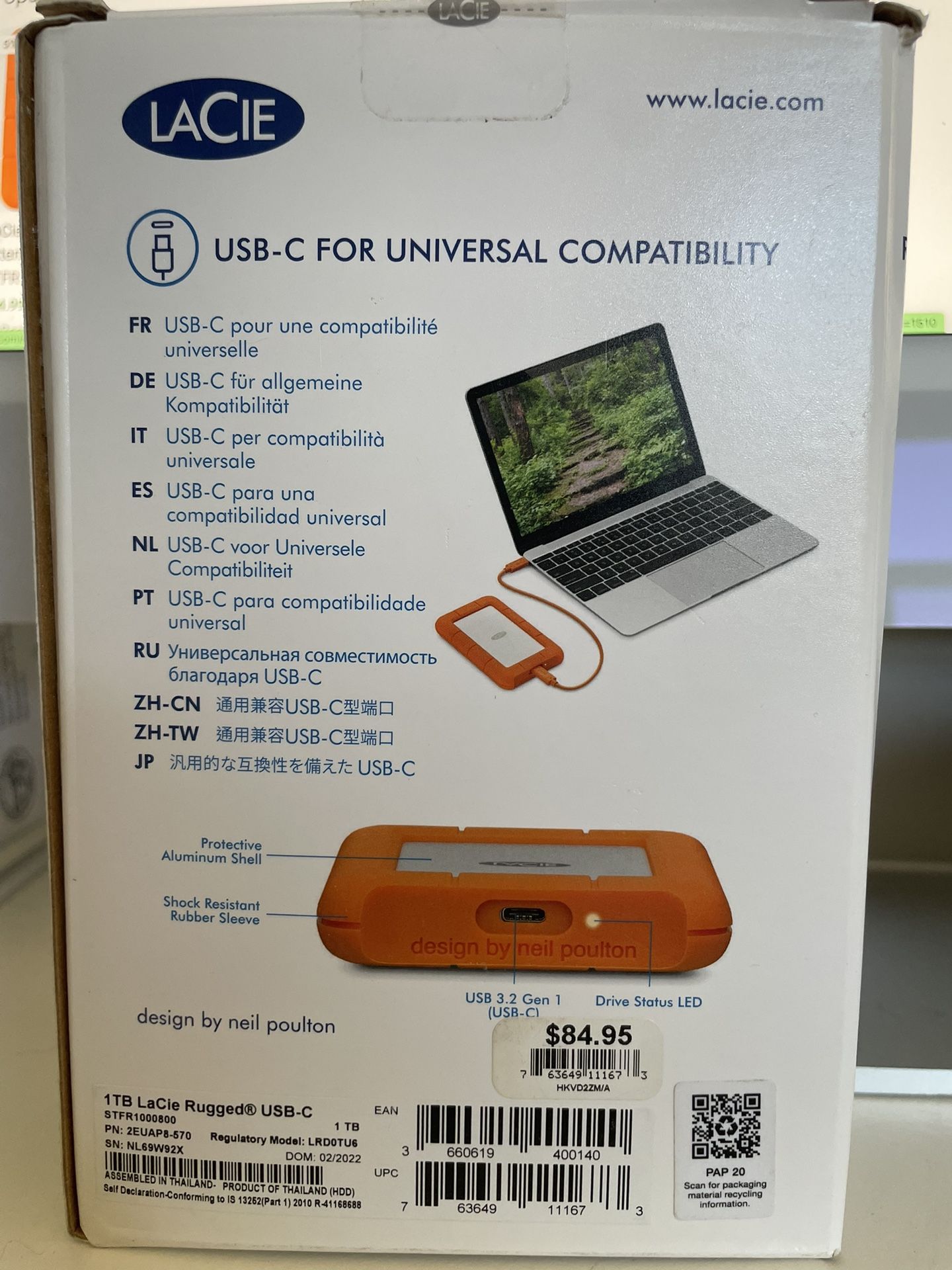 LaCie 1TB Rugged USB-C Hard Drive Rugged 1TB LaCie USB-C, C