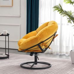 Yellow Fabric Papasan Swivel Chair Raises And Lowers Model HQ405