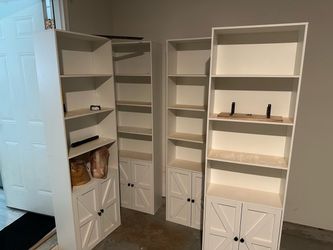 White Farmhouse Bookcase with Cabinet Base