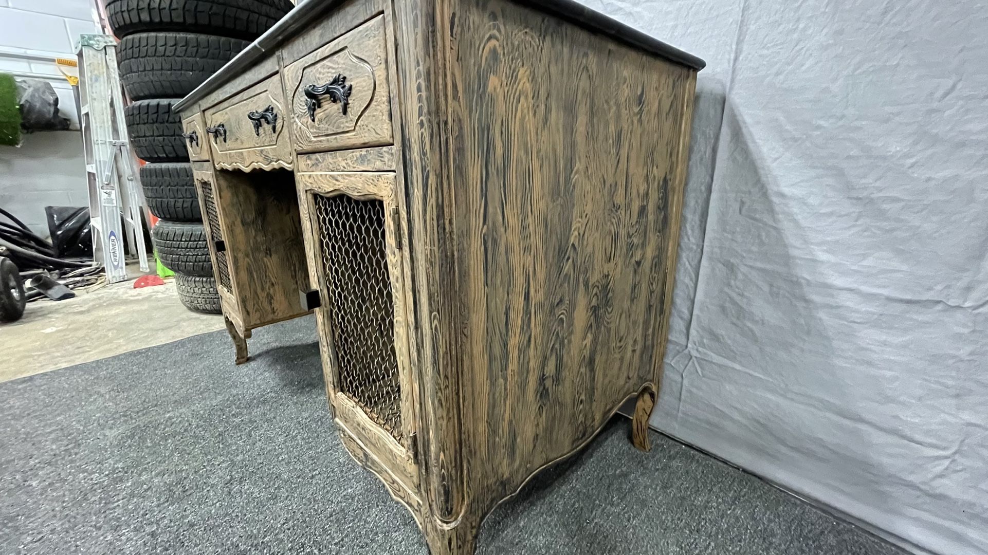Woodgrain Graffiti Mid-Century Modern Restore Tomlinson Harwood Desk - Marble Epoxy Top