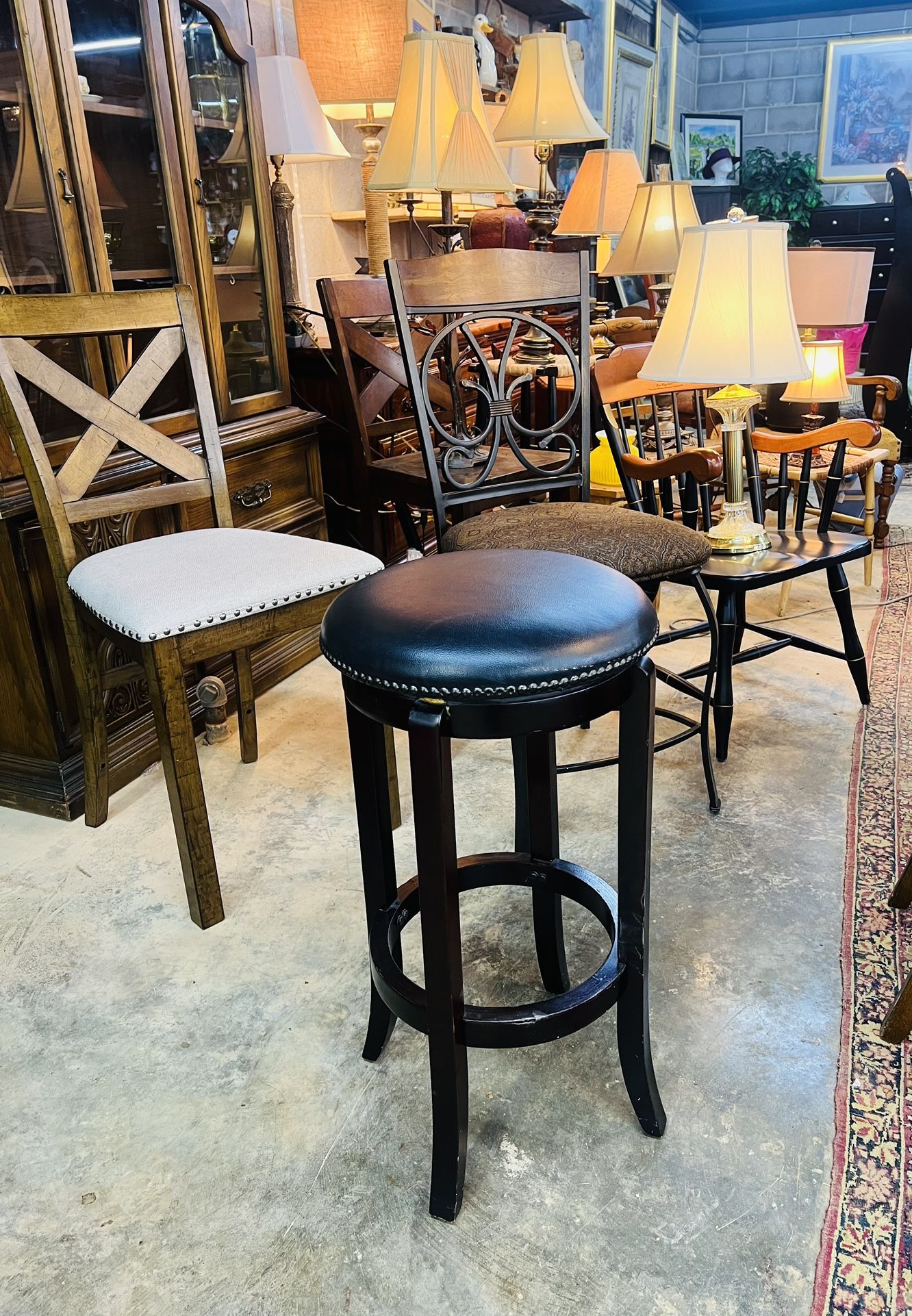 Cappuccino Upholstered Swivel Wood Backless Bar Stool H-30" Seat W- 15"