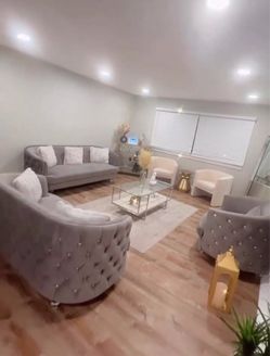 Gray Velvet Tufted Sofa