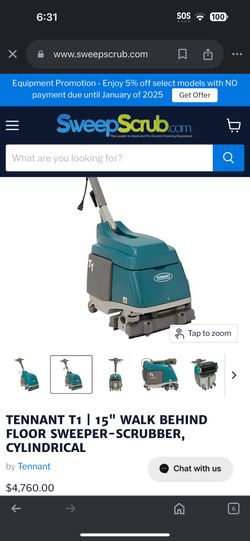 tenant T1 15” walk behind floor sweeper scrubber cylindrical