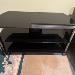 Modern Black Glass TV Stand w/ 2 Shelves – Great Condition