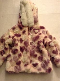 New Girls 24M Pink Hooded Jacket With Purple & White Hearts