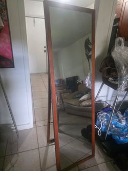Full-Length Floor Mirror with Wood Frame