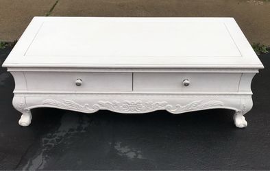 Antique White French Provincial Coffee Table with Drawers