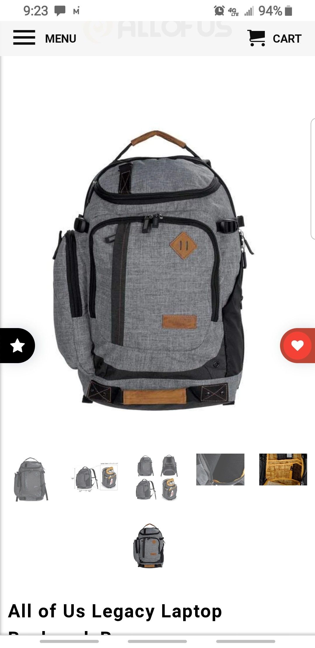 Allofus Legacy Laptop Backpack for Work, School, and Outdoor Travels