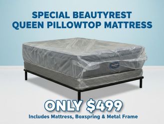 BEST DEAL Queen pillowtop mattress Beautyrest with box and frame
