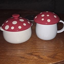 Lidded Mushroom Mug & Soup bowl set