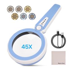 New 45X Magnifying Glass with Light, Rechargeable LED Magnifier