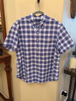 Ralph Lauren Blue & White Plaid Short Sleeve Button-Down Shirt Size XL