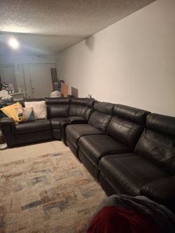 Dark Brown Leather Sectional Sofa with Recliner