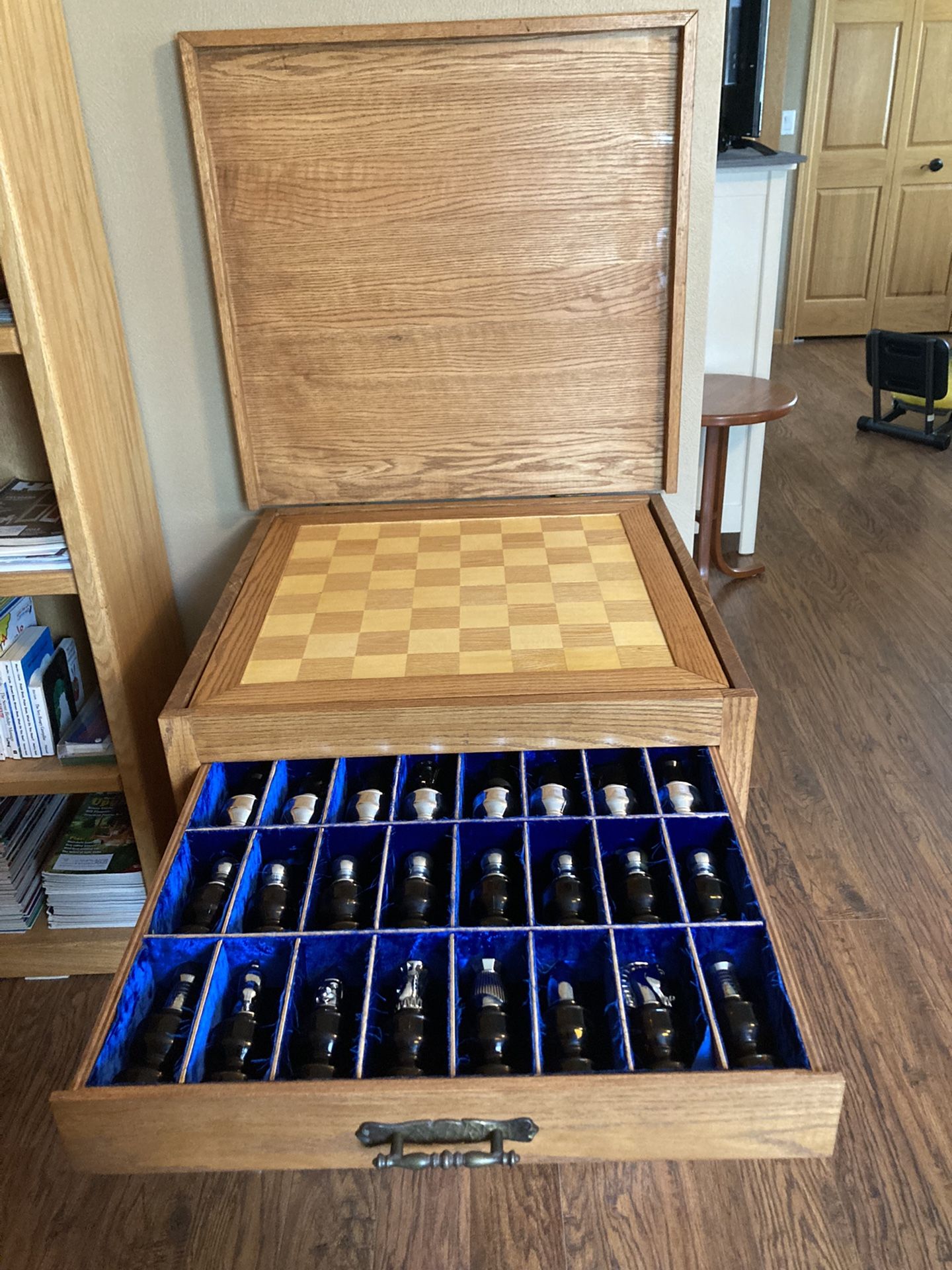 Chess Set Cabinet With Avon Chess Pieces 