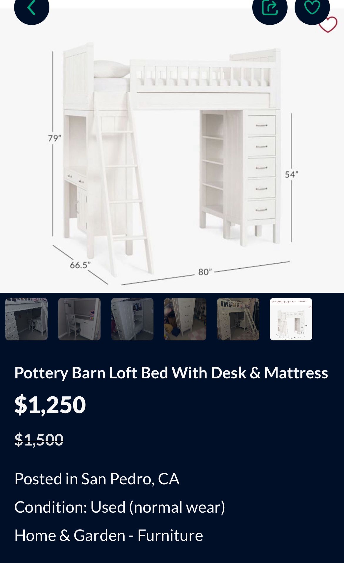 Pottery Barn Loft Bed with Desk, Drawers & Mattres
