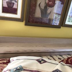 Queen Size Bed Room Set.  Includes, Dresser With Mirror, Chest Of Drawers , 2 Nite Stand With Attached Lights.   Shelf Style Head Board.  