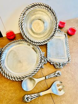 Nautical Silver Rope-Border Serving 5pc Set