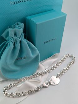 Tiffany & Co. Sterling Silver Necklace With Oval charm Stamped Return to Tiffany